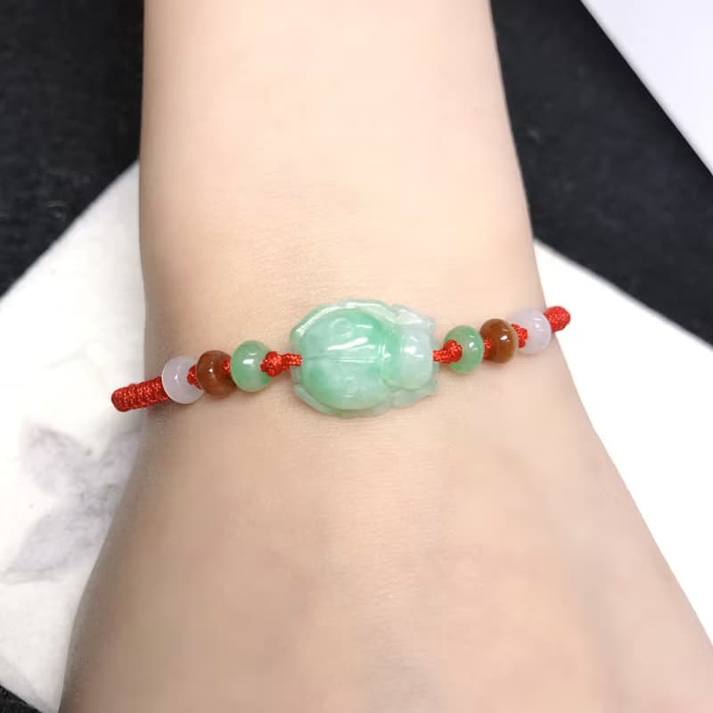 飄陽綠翡翠瓢蟲設計款編織手鍊 | 天然緬甸玉A貨翡翠 | 送禮