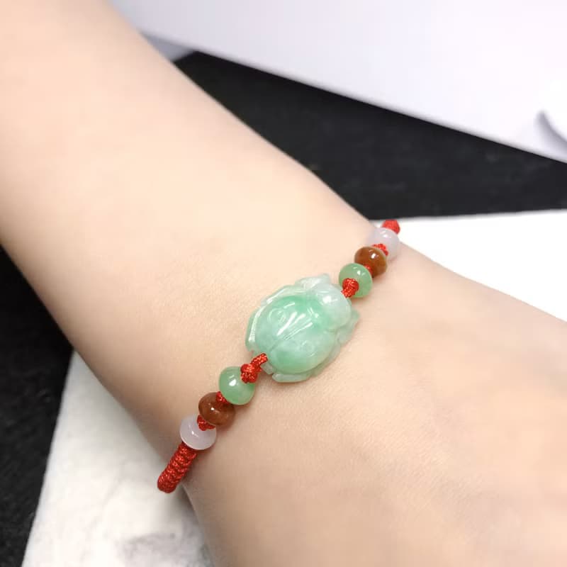 飄陽綠翡翠瓢蟲設計款編織手鍊 | 天然緬甸玉A貨翡翠 | 送禮