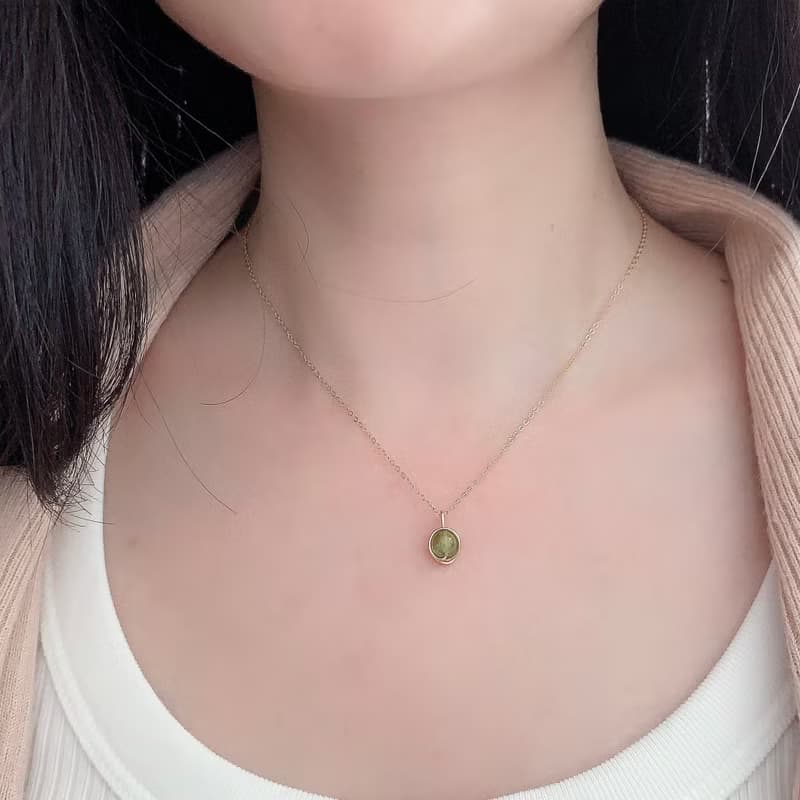 Soli【8月誕生石】橄欖石吊墜頸鏈 / 14KGF / 925純銀 / 天然石