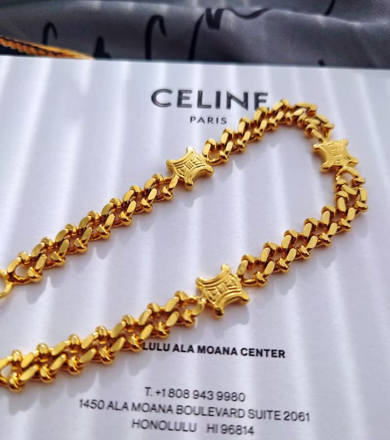 中古真品 帶盒CELINE 凱旋門金鏈 鏈條手鍊 手鏈包包掛件掛飾袋扣