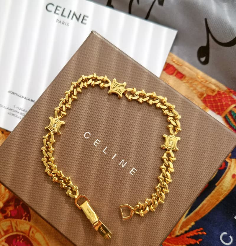中古真品 帶盒CELINE 凱旋門金鏈 鏈條手鍊 手鏈包包掛件掛飾袋扣
