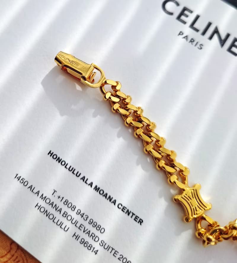 中古真品 帶盒CELINE 凱旋門金鏈 鏈條手鍊 手鏈包包掛件掛飾袋扣