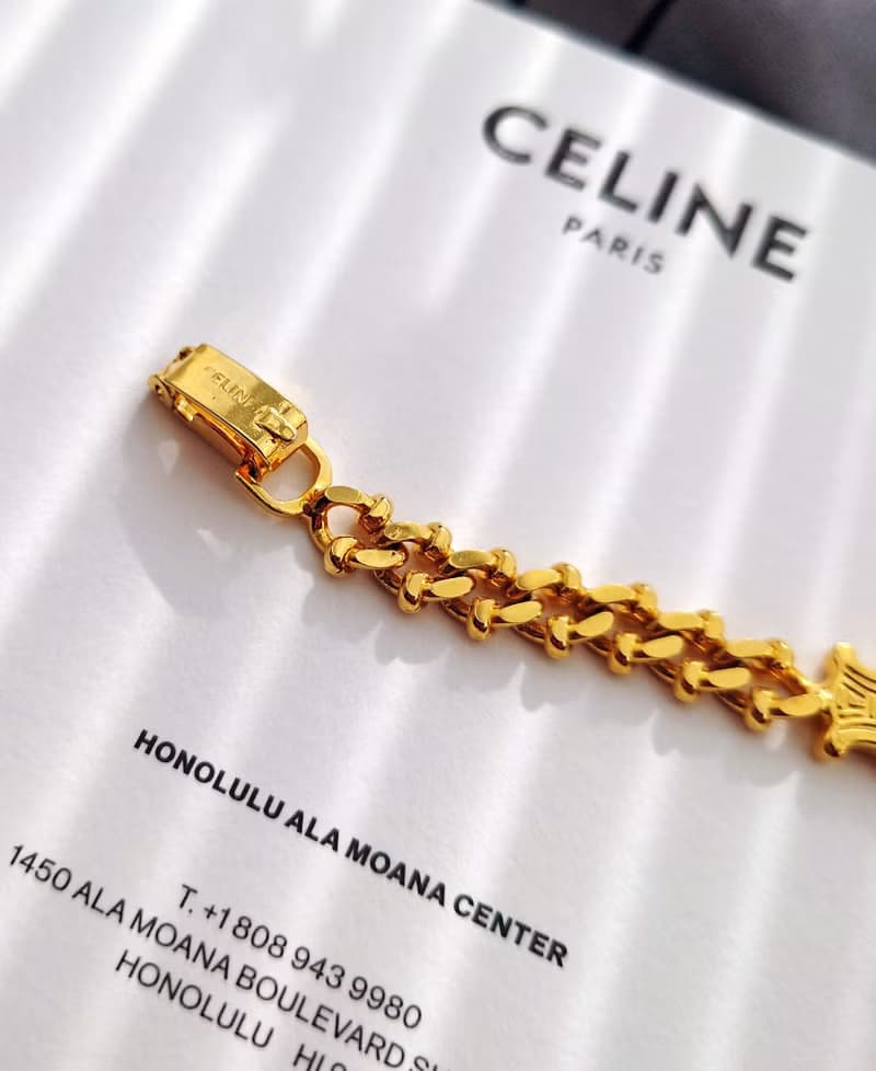 中古真品 帶盒CELINE 凱旋門金鏈 鏈條手鍊 手鏈包包掛件掛飾袋扣