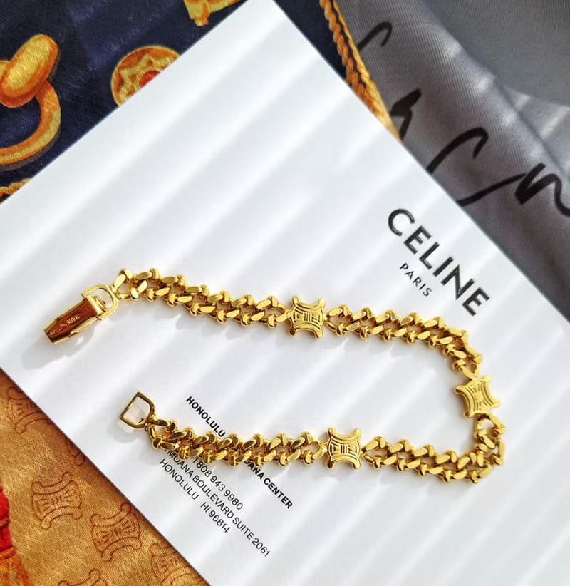 中古真品 帶盒CELINE 凱旋門金鏈 鏈條手鍊 手鏈包包掛件掛飾袋扣