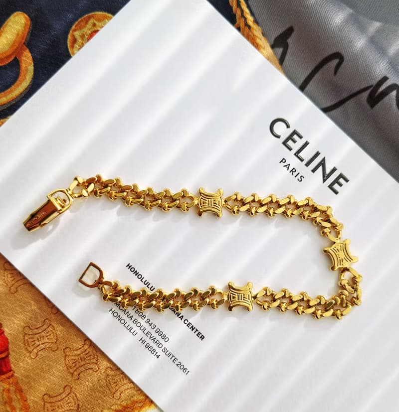 中古真品 帶盒CELINE 凱旋門金鏈 鏈條手鍊 手鏈包包掛件掛飾袋扣