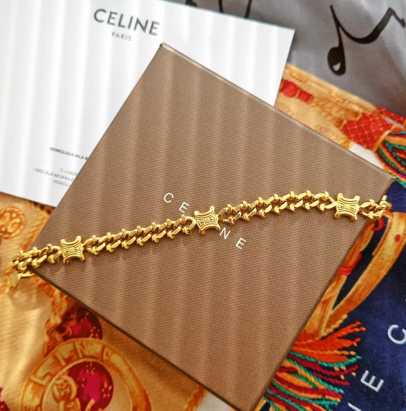 中古真品 帶盒CELINE 凱旋門金鏈 鏈條手鍊 手鏈包包掛件掛飾袋扣