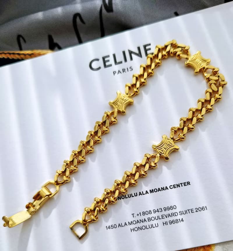 中古真品 帶盒CELINE 凱旋門金鏈 鏈條手鍊 手鏈包包掛件掛飾袋扣