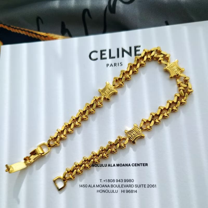 中古真品 帶盒CELINE 凱旋門金鏈 鏈條手鍊 手鏈包包掛件掛飾袋扣