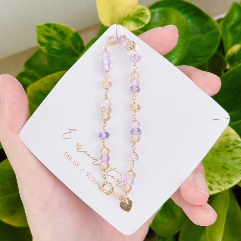 全冰透鑽石切面閃亮紫黃晶手鍊 招財首選 14K