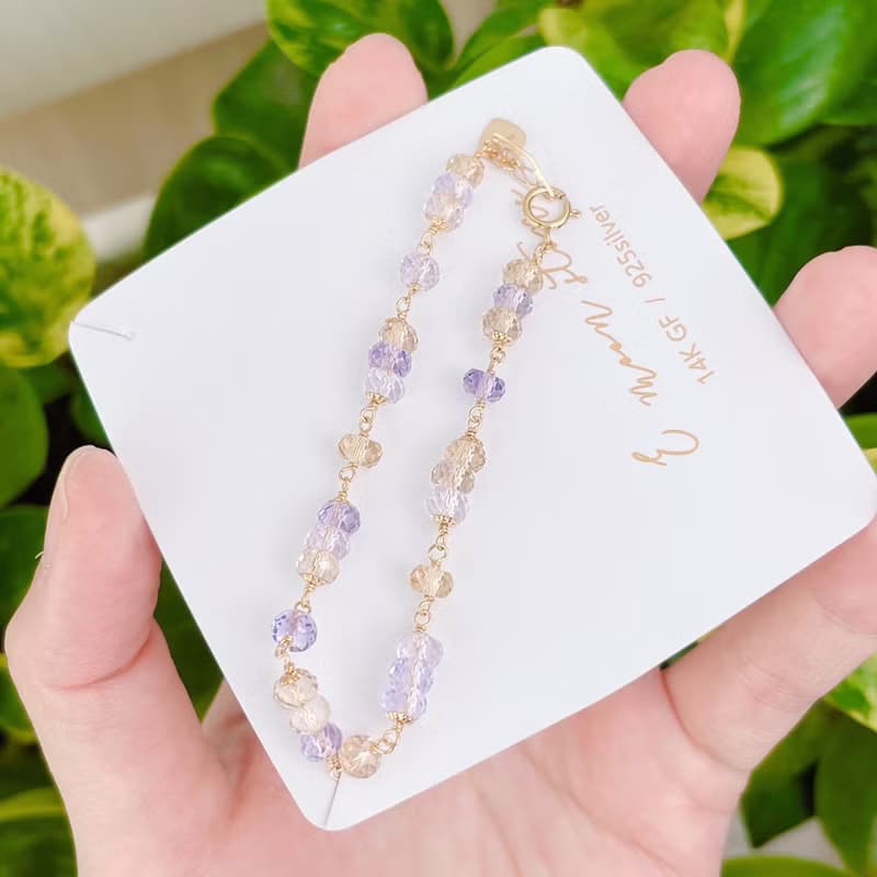 全冰透鑽石切面閃亮紫黃晶手鍊 招財首選 14K