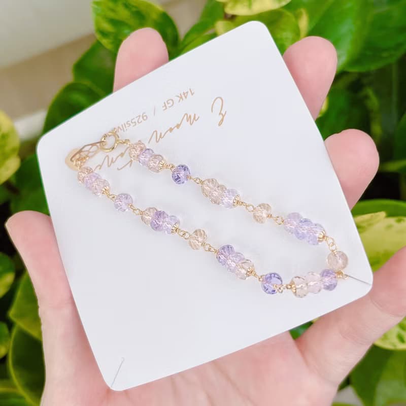 全冰透鑽石切面閃亮紫黃晶手鍊 招財首選 14K