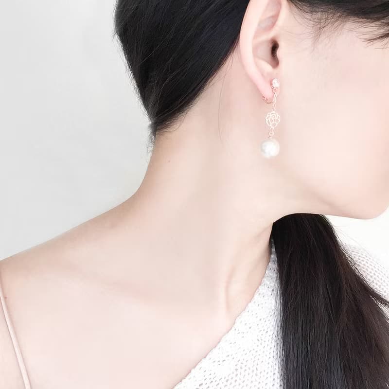 【快速出貨】La Rose 珍珠耳環 經典玫瑰系列 (長款) (夾式)