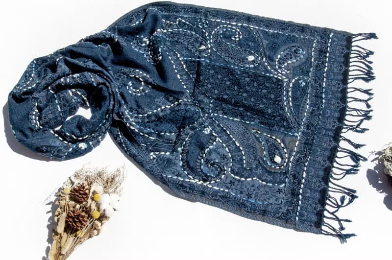 喀什米爾Cashmere/水煮羊毛披肩/針織圍巾/刺繡圍巾/羊絨披巾-花