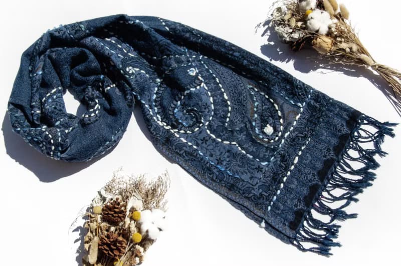 喀什米爾Cashmere/水煮羊毛披肩/針織圍巾/刺繡圍巾/羊絨披巾-花