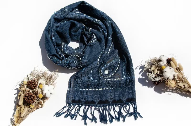 喀什米爾Cashmere/水煮羊毛披肩/針織圍巾/刺繡圍巾/羊絨披巾-花