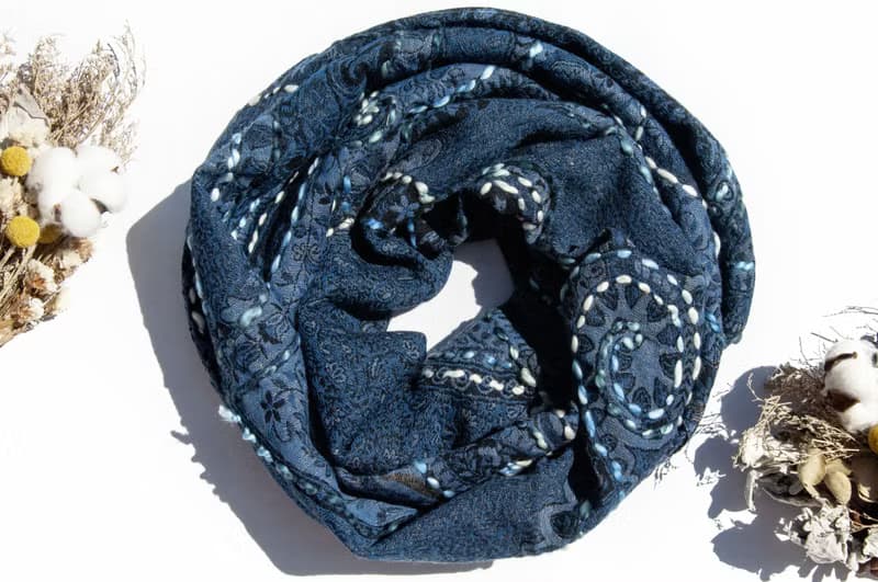 喀什米爾Cashmere/水煮羊毛披肩/針織圍巾/刺繡圍巾/羊絨披巾-花