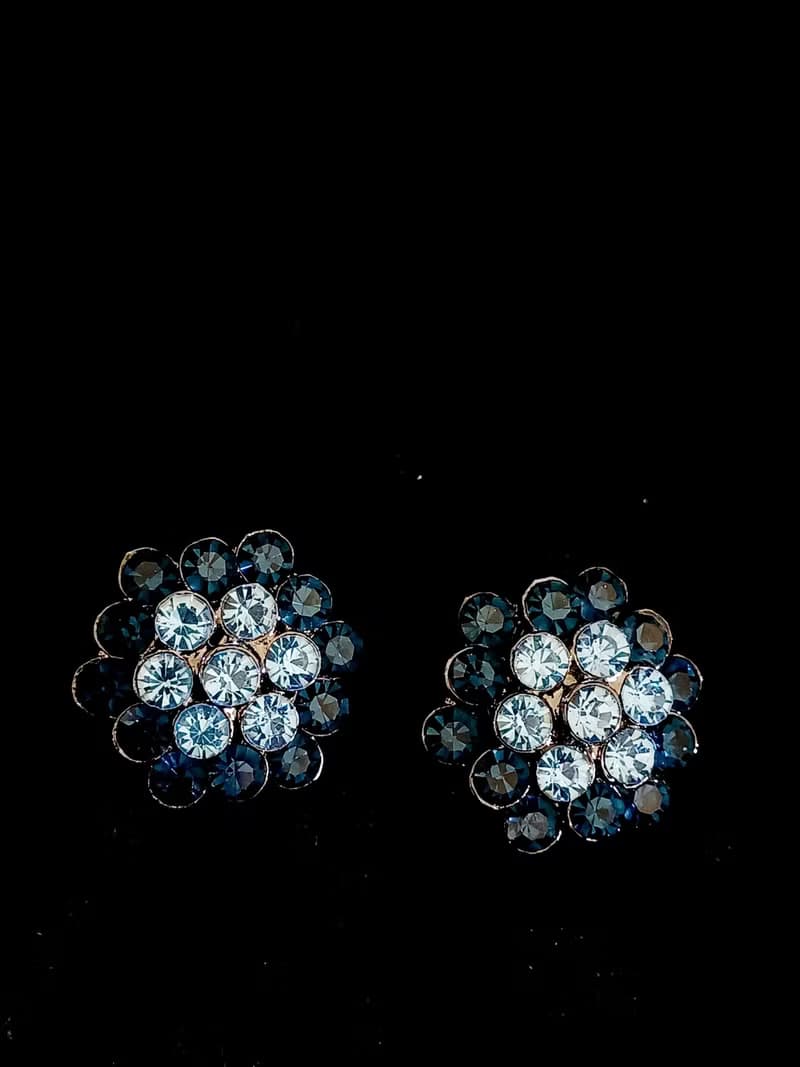 vintage jewelry  華麗小藍花萊茵鑽 夾式耳環