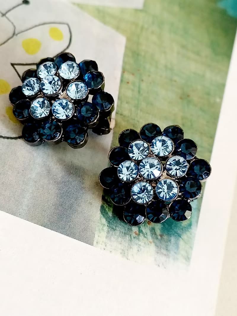 vintage jewelry  華麗小藍花萊茵鑽 夾式耳環