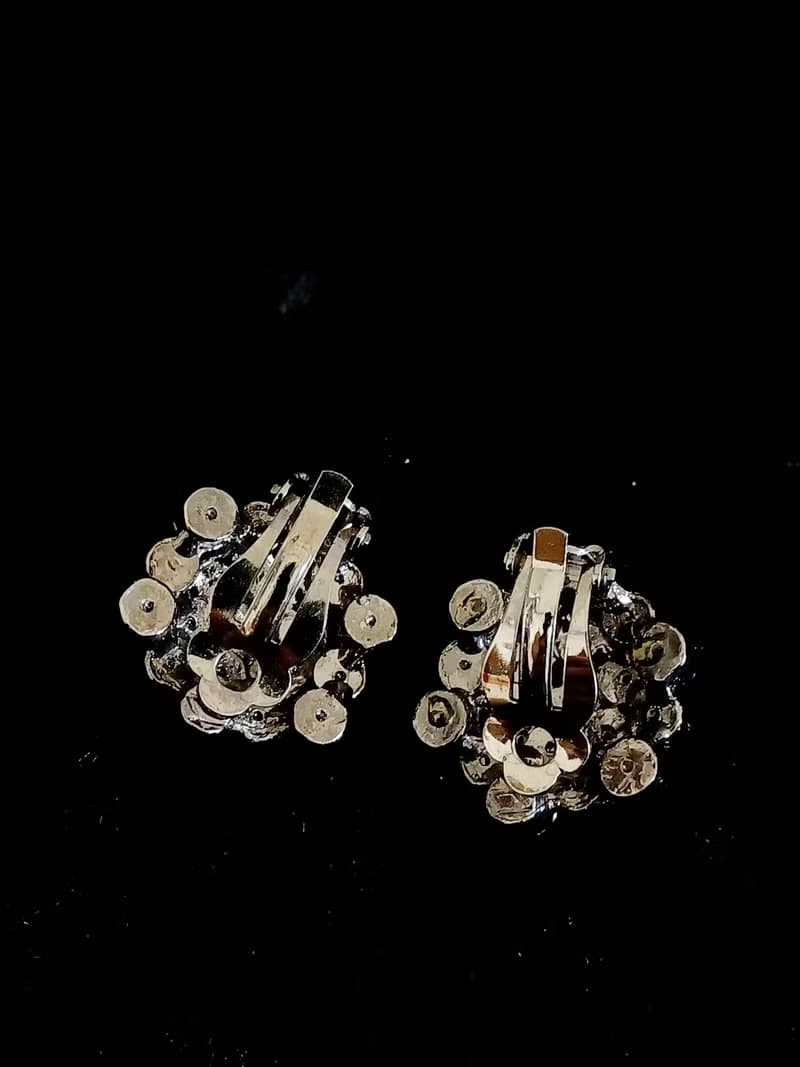 vintage jewelry  華麗小藍花萊茵鑽 夾式耳環