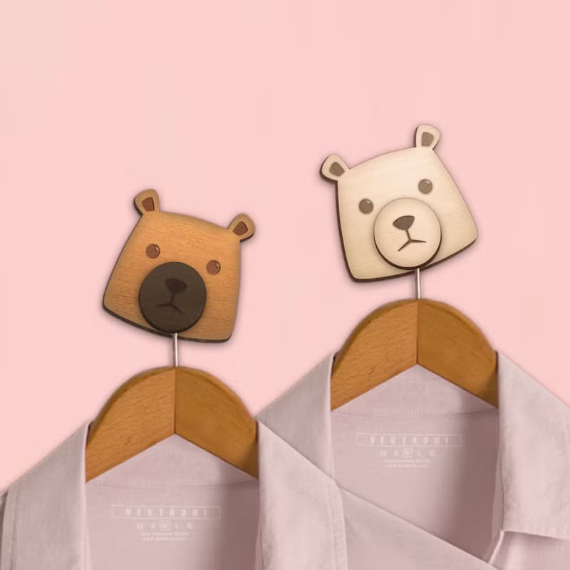 熊Q家族木製自黏掛勾系列(棕熊、台灣黑熊、貓熊、北極熊)
