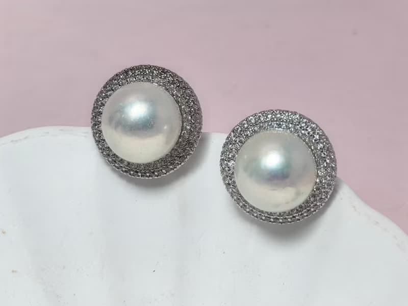 天然淡水珍珠 大珍珠 純銀耳釘 古典主義 重工