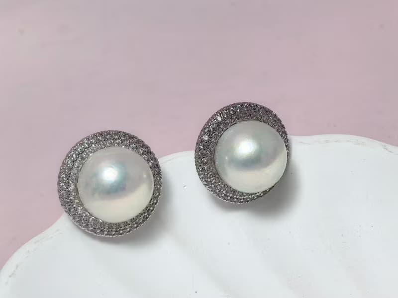 天然淡水珍珠 大珍珠 純銀耳釘 古典主義 重工