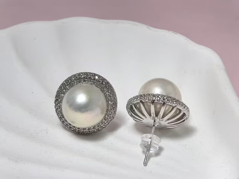 天然淡水珍珠 大珍珠 純銀耳釘 古典主義 重工