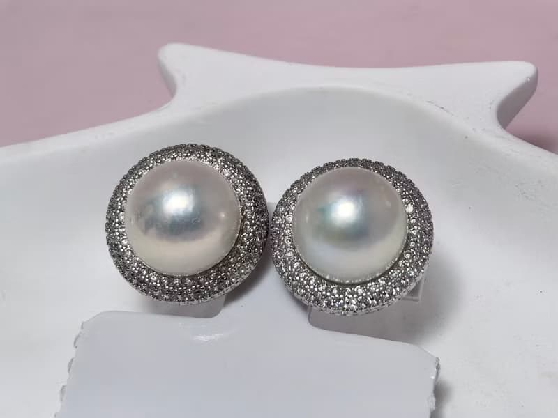 天然淡水珍珠 大珍珠 純銀耳釘 古典主義 重工