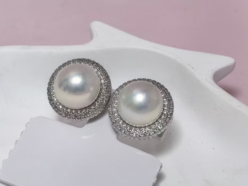 天然淡水珍珠 大珍珠 純銀耳釘 古典主義 重工