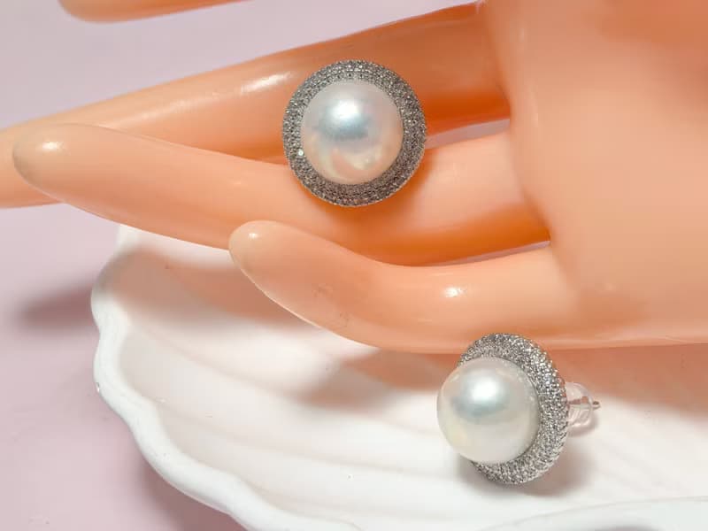 天然淡水珍珠 大珍珠 純銀耳釘 古典主義 重工