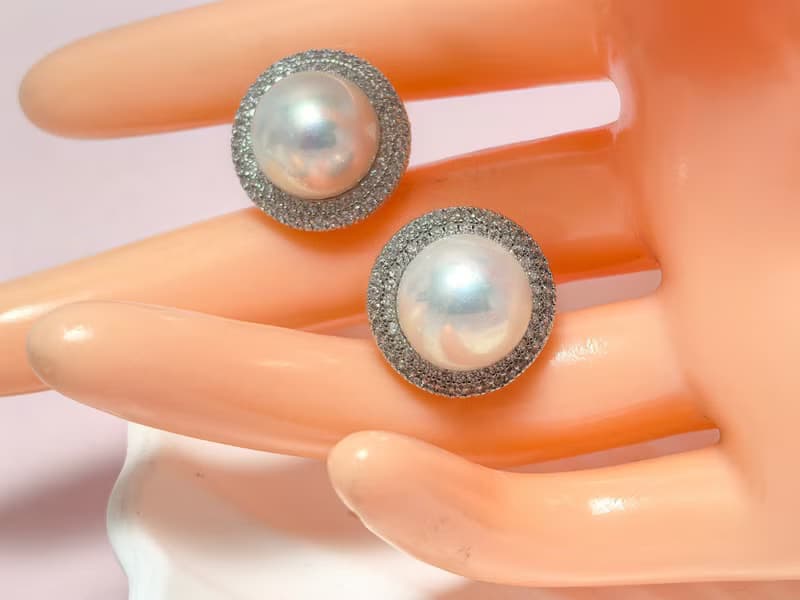 天然淡水珍珠 大珍珠 純銀耳釘 古典主義 重工