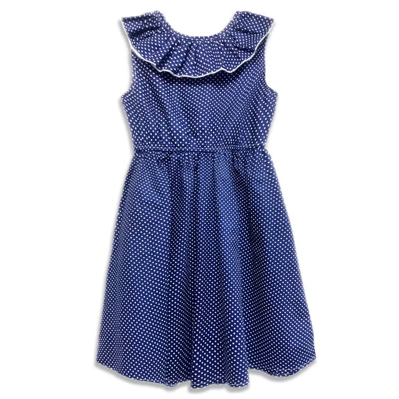 荷葉領無袖洋裝 衣裙 女童裝 海軍藍點點 Polka Dots Navy