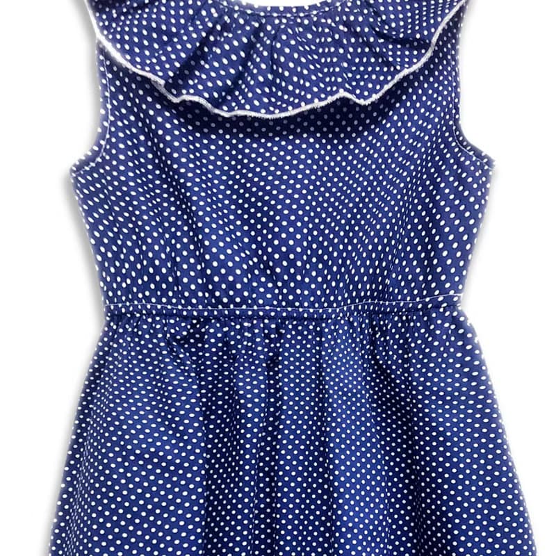 荷葉領無袖洋裝 衣裙 女童裝 海軍藍點點 Polka Dots Navy