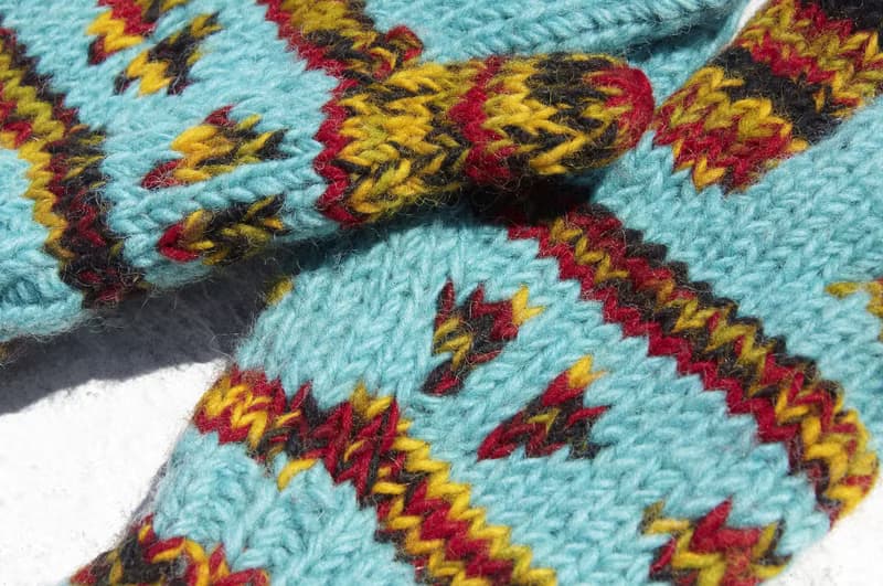 聖誕節禮物 聖誕禮物 交換禮物 限量一件 針織純羊毛保暖手套 / 針織手套 / 全指手套- 北歐風 漸層幾何圖騰