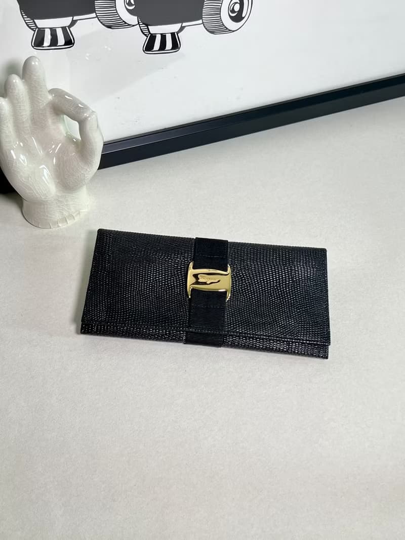 Ferragamo黑色紋理皮革長夾肩背手提斜肩包 送肩帶 日本中古