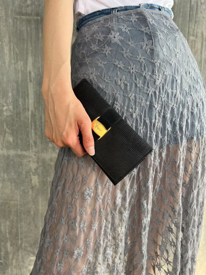 Ferragamo黑色紋理皮革長夾肩背手提斜肩包 送肩帶 日本中古