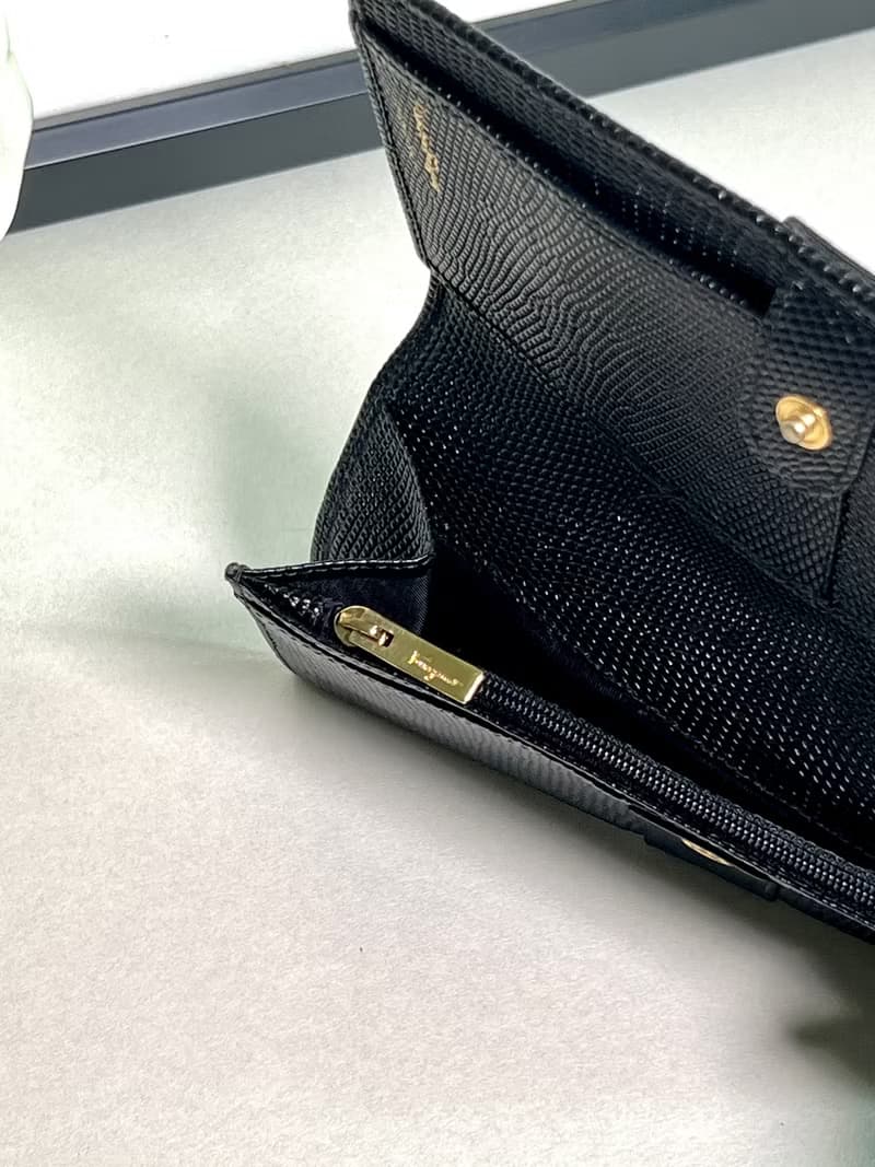 Ferragamo黑色紋理皮革長夾肩背手提斜肩包 送肩帶 日本中古