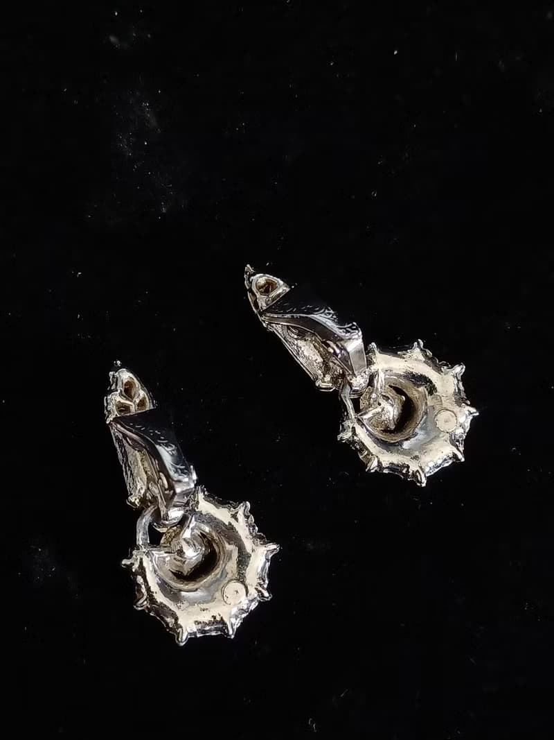 vintage jewelry  古董藝術透明萊茵吊飾 夾式耳環