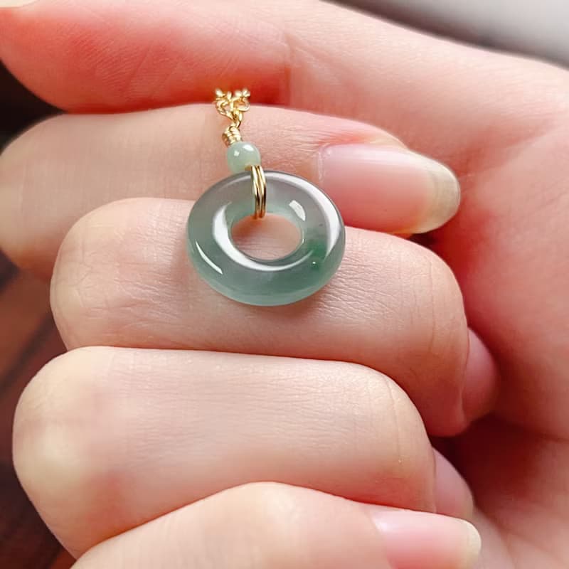 【願‧平安】冰種飄花甜甜圈鎖骨鏈14K包金 | 天然A貨翡翠 | 送禮