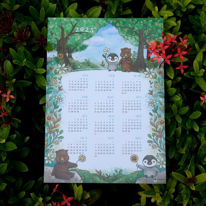 動物插畫香港年曆卡 | 企鵝與棕熊 2025 年曆卡