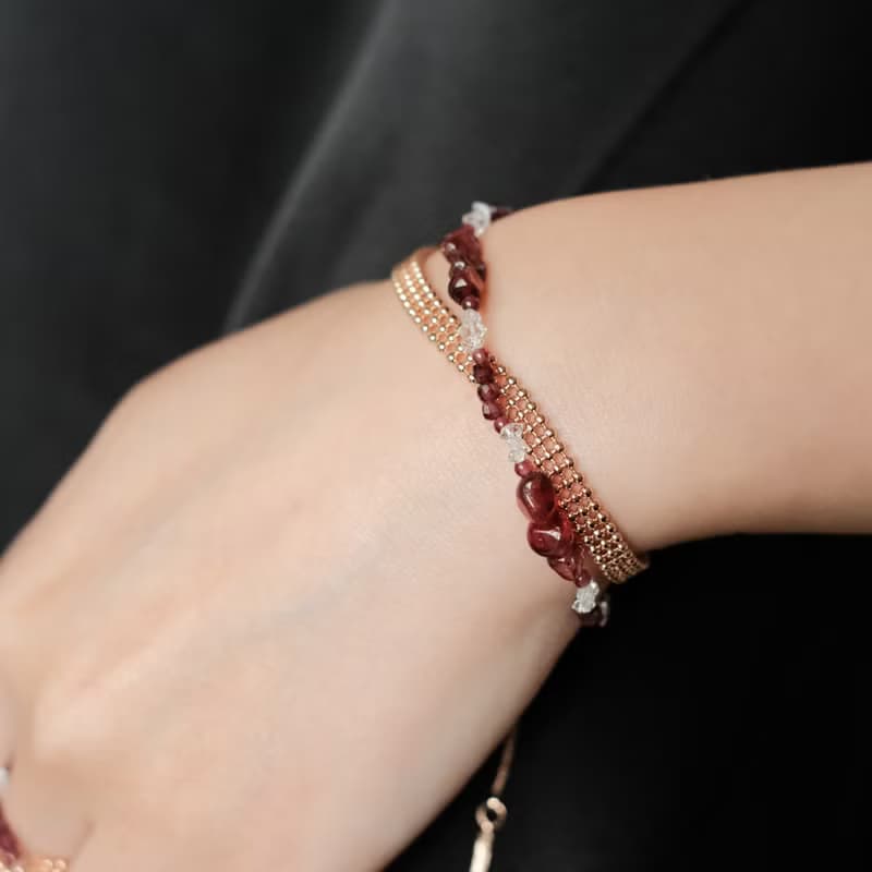 Space Ice-Magenta Mist-珠鍊冰晶石榴石手鍊 / 項鍊-厚鍍玫瑰金