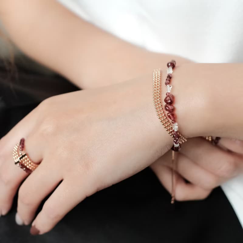 Space Ice-Magenta Mist-珠鍊冰晶石榴石手鍊 / 項鍊-厚鍍玫瑰金