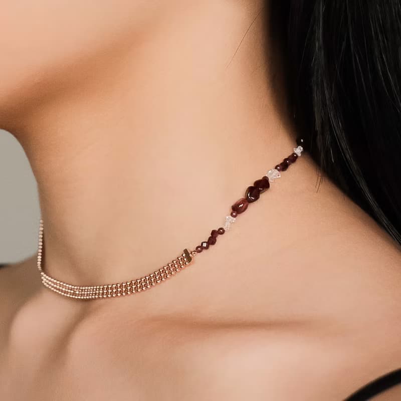 Space Ice-Magenta Mist-珠鍊冰晶石榴石手鍊 / 項鍊-厚鍍玫瑰金