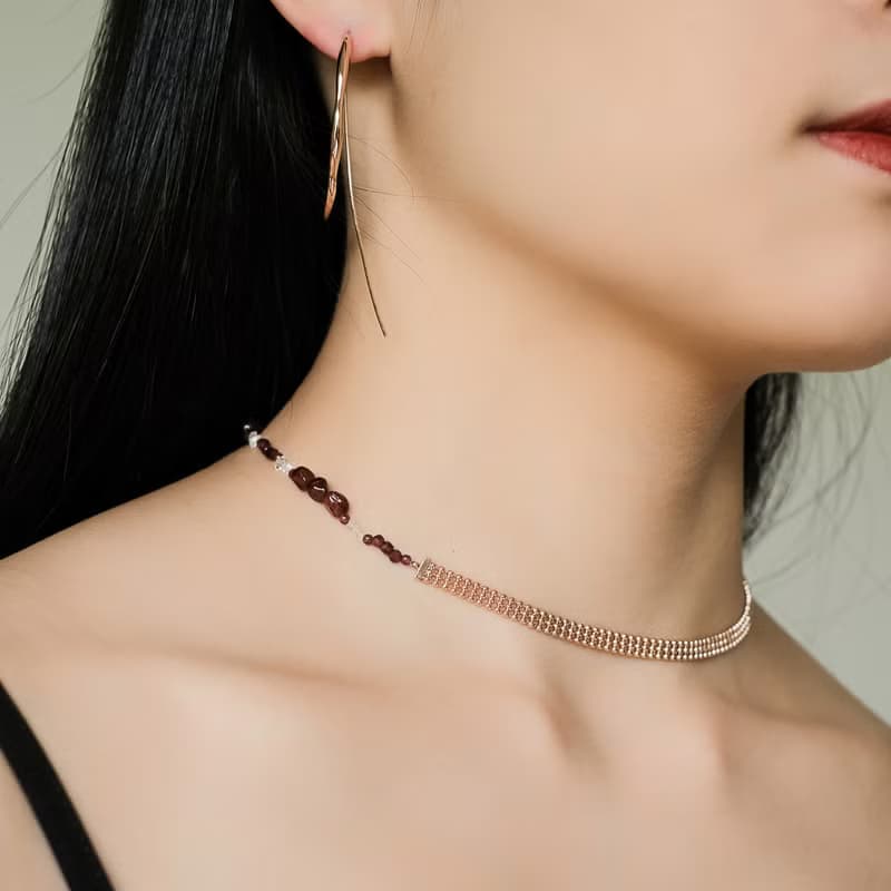 Space Ice-Magenta Mist-珠鍊冰晶石榴石手鍊 / 項鍊-厚鍍玫瑰金