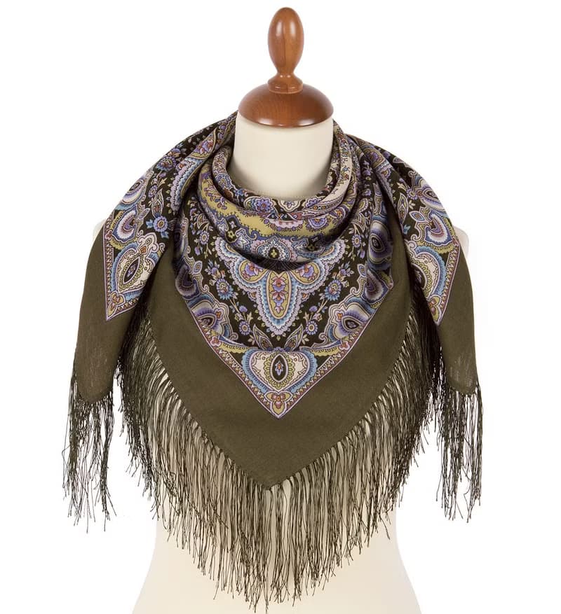 Authentic Pavlovo Posad Russian Shawl Scarf Soft 100% Wool 89x89 cm 1919-10