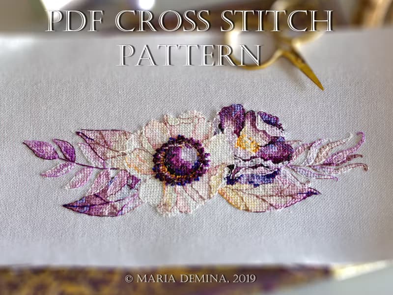 【數位】Watercolor Purple Bouquet II PDF cross stitch pattern