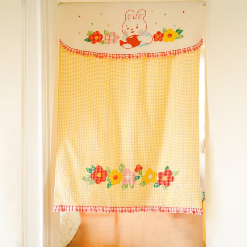 小兔子嗡嗡 80s復古昭和小兔子澆花門簾 刺繡布藝