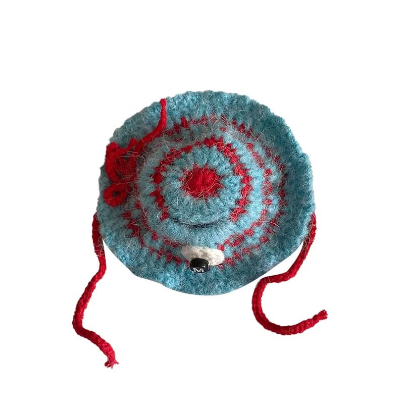 Single item, red sky blue stripe hat : 10cm doll-only