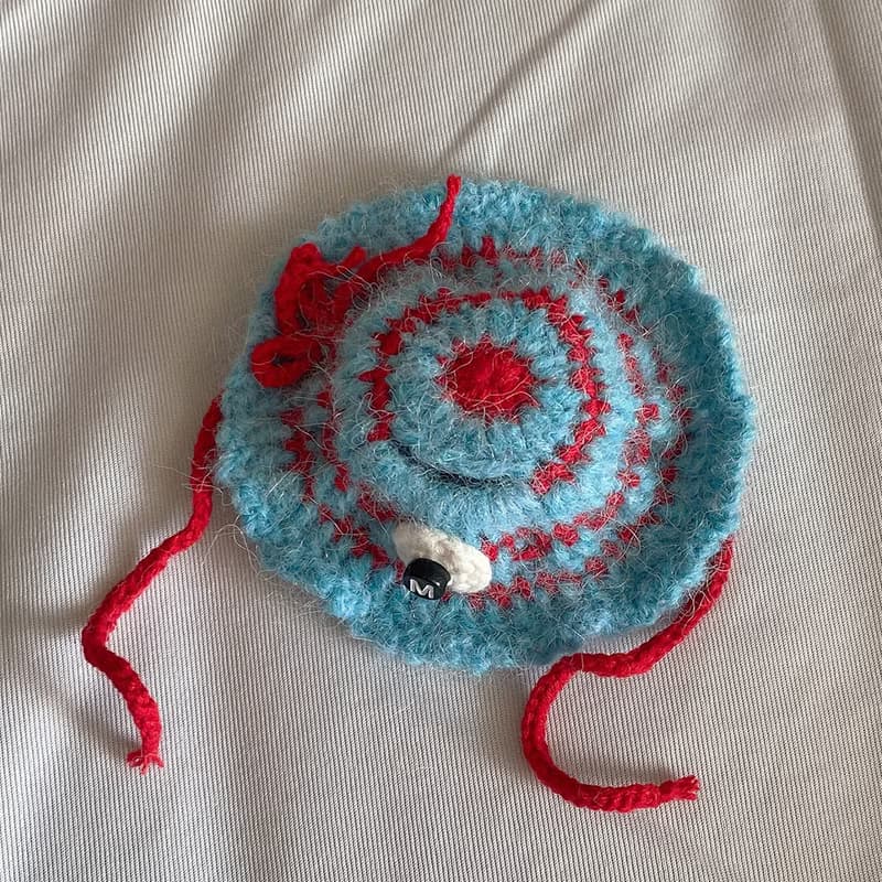 Single item, red sky blue stripe hat : 10cm doll-only