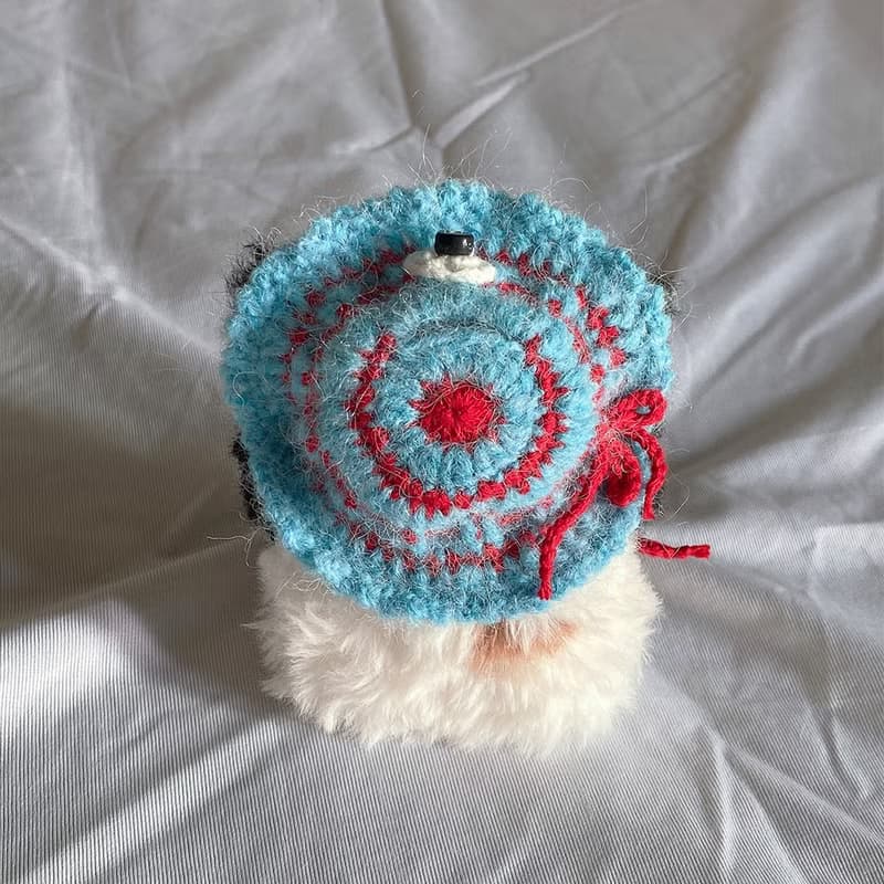 Single item, red sky blue stripe hat : 10cm doll-only